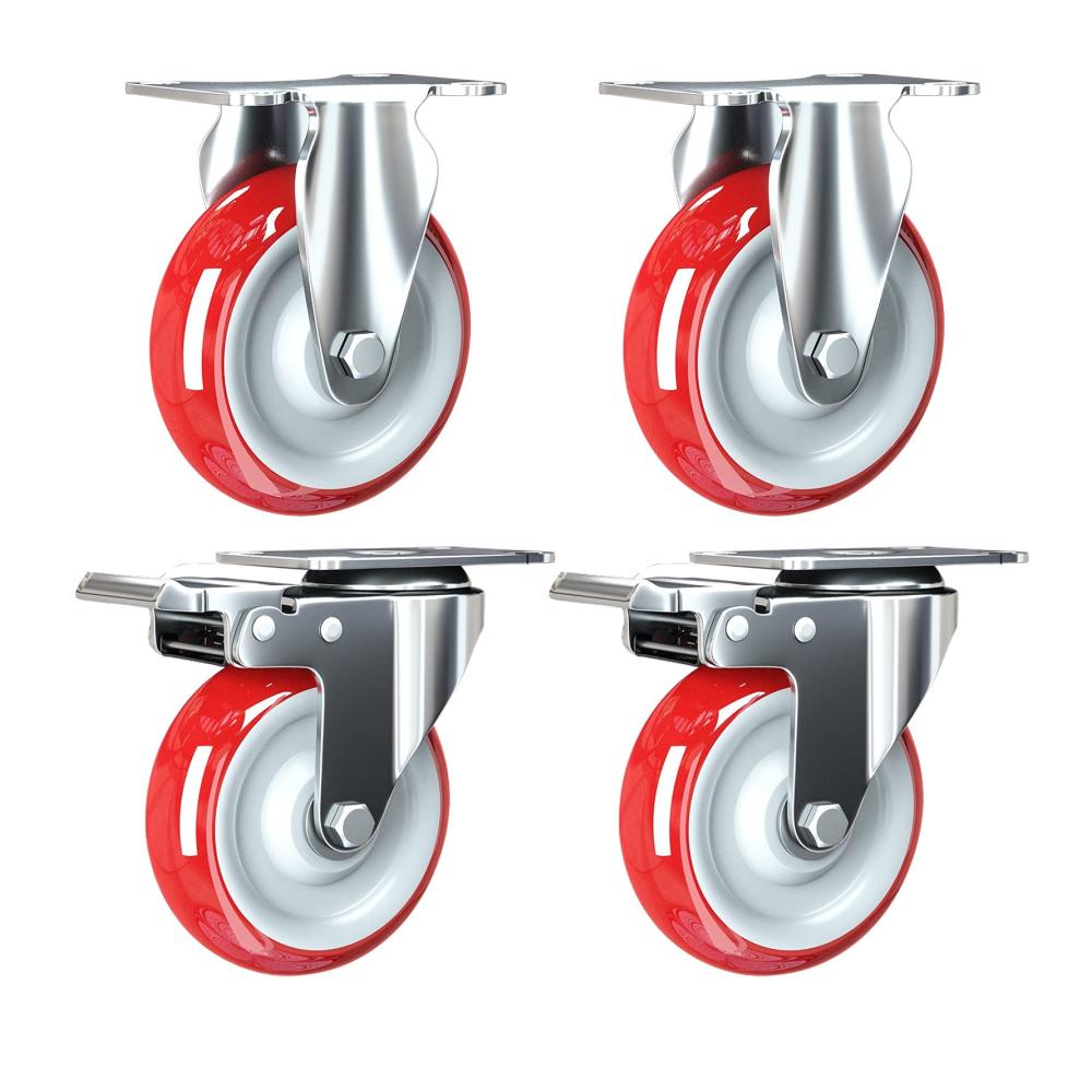 2 Fixed Castor Wheels, 2 With Brakes Castors